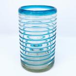 Aqua Blue Spiral 120 oz Pitcher and 6 Drinking Glasses set